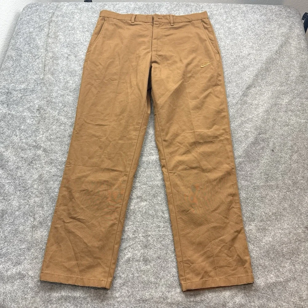 Nike Club Chino Pants Mens 34x30 Tan Canvas Straight Casual Trousers FZ5770